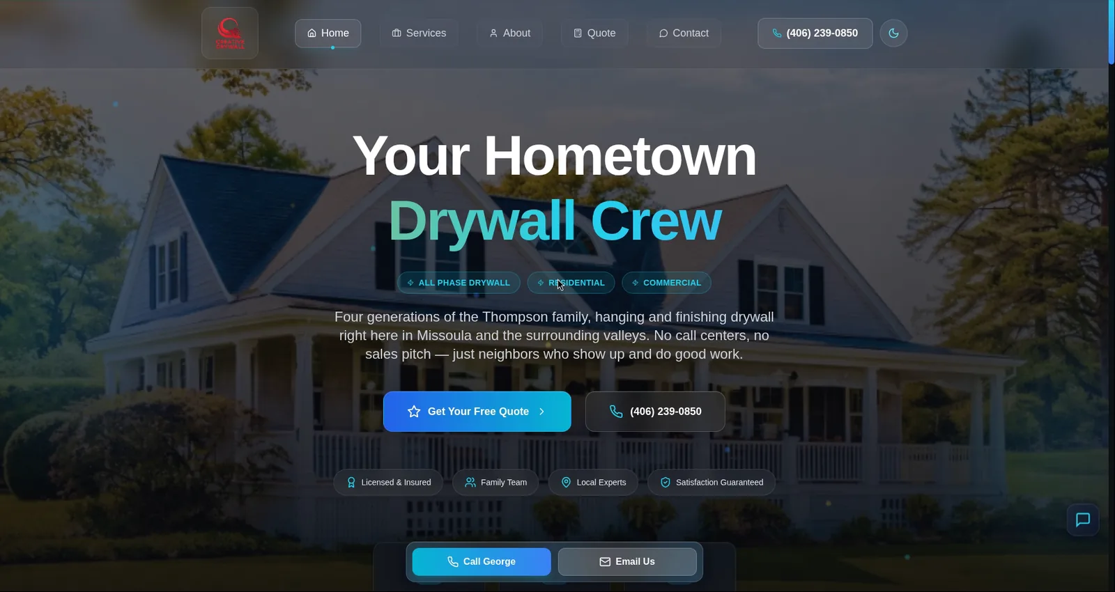 Creative Drywall website: Landing page